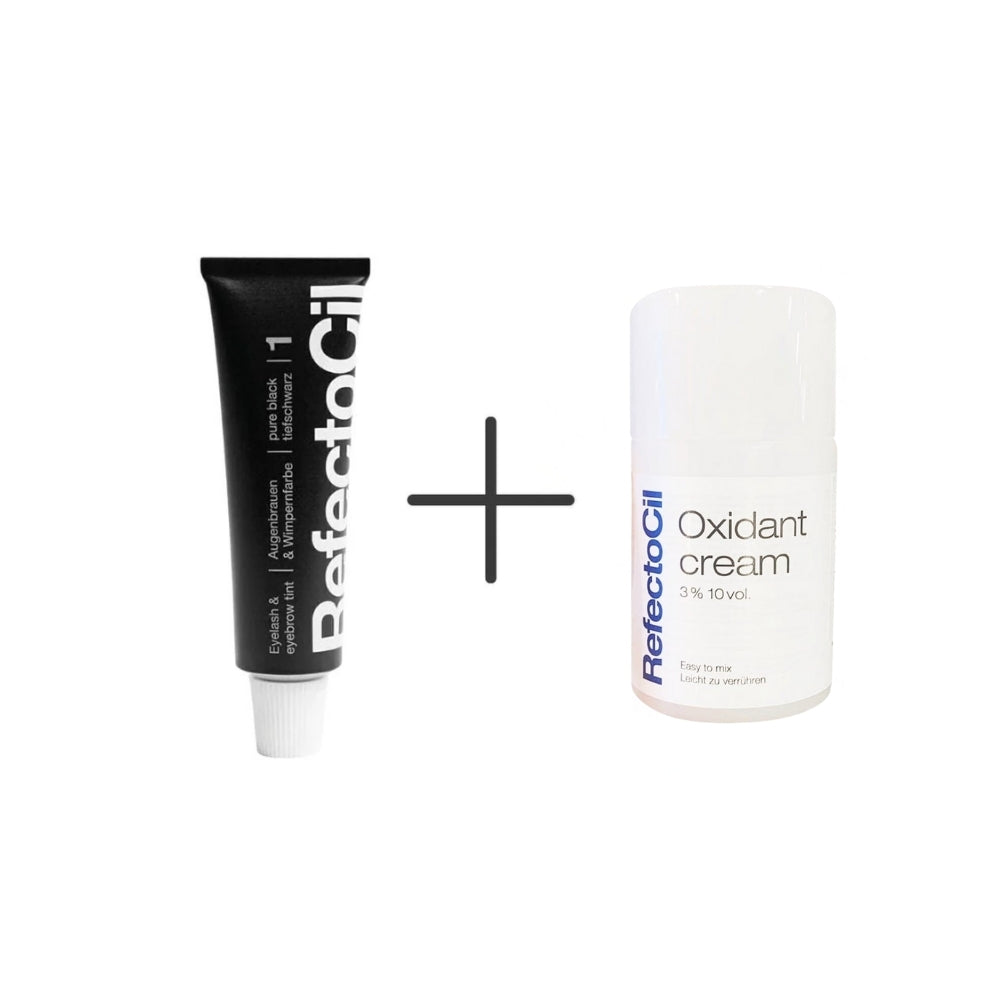 RefectoCil Eyebrow and Eyelash Dye No:1 Black 15 ml +RefectoCil 3% 10 vol. Cream Oxidant 100 ml - By Baano