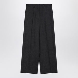 Dark Grey Wool Wide Trousers - By Baano