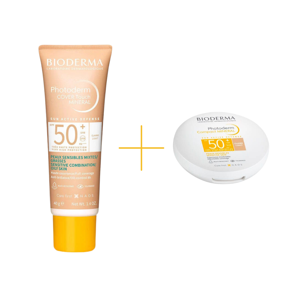 Bioderma Photoderm Cover Touch Mineral SPF 50 40 Ml - Light + Bioderma Photoderm Compact Light Mineral Sunscreen SPF50+ 10g - By Baano