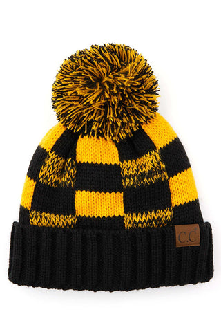 C.C Buffalo Check Beanie with Pom Hat