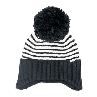 KIDS Stripe Earflap Yarn C.C Pom Beanie