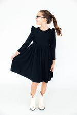 Black L/S Ruffle Twirl Dress