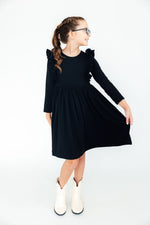 Black L/S Ruffle Twirl Dress