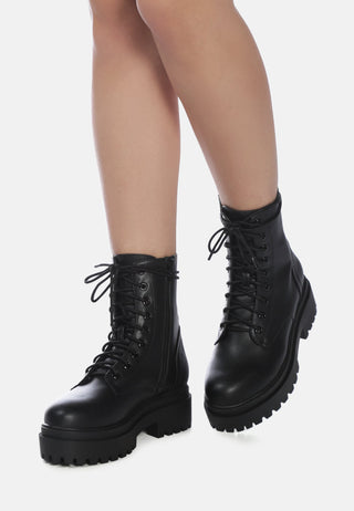 Black Lug Sole Biker Boots