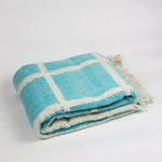 Made to order: Momos Grid Blanket- Aqua Blue and Natural White