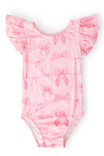 Blushing Bows S/S Flutter Sleeve Leotard