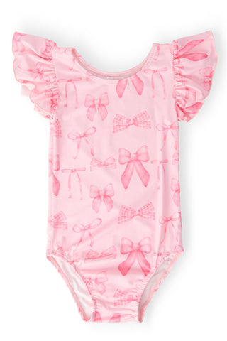 Blushing Bows S/S Flutter Sleeve Leotard