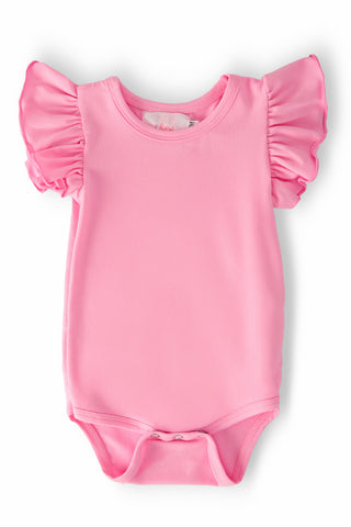 Bubblegum Pink S/S Flutter Bodysuit - By Baano