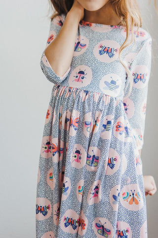 Butterfly Effect 3/4 Sleeve Pocket Twirl Dress