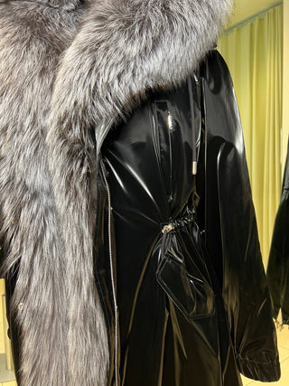 Genuine Silver Fox Fully Lined Hood Rabbit Insulated Parka - By Baano