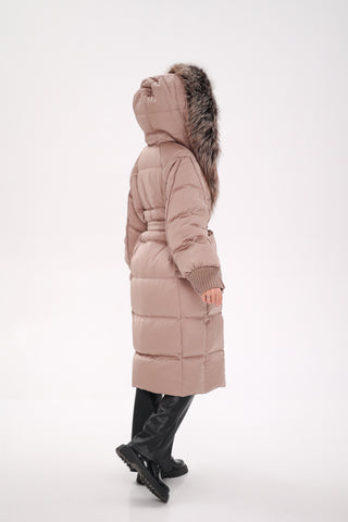 Rei Silver Fox Fully Lined Hood Down Coat in Blush - By Baano