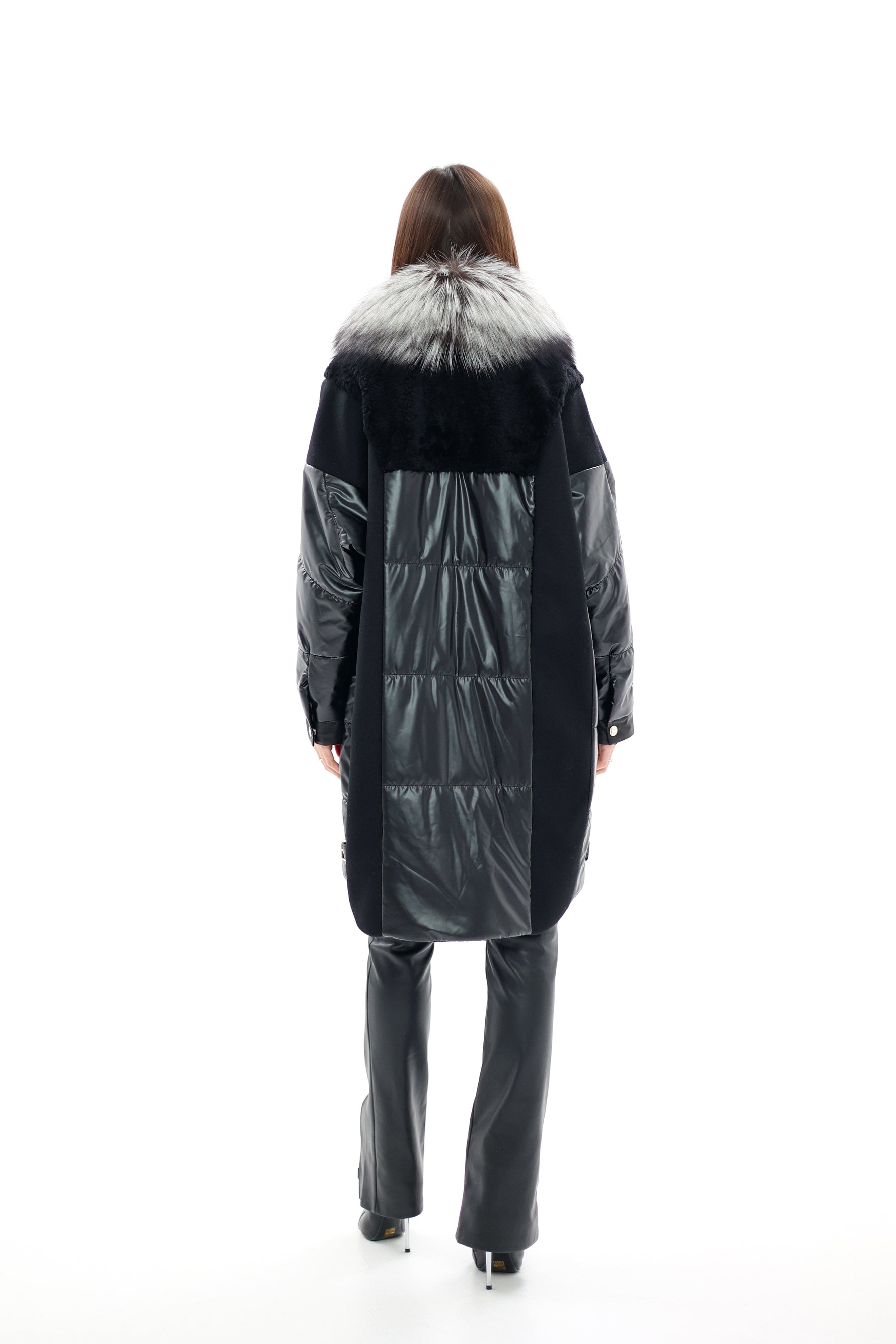 Genuine Silver Fox Fur Italian Cashmere Wool Freudenberg Comfortemp® Coat