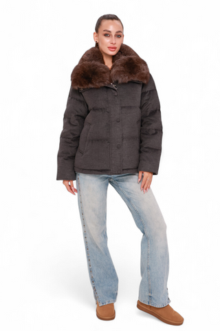 Elisa Genuine Polar Fox Fur Cashmere Effect Down Coat