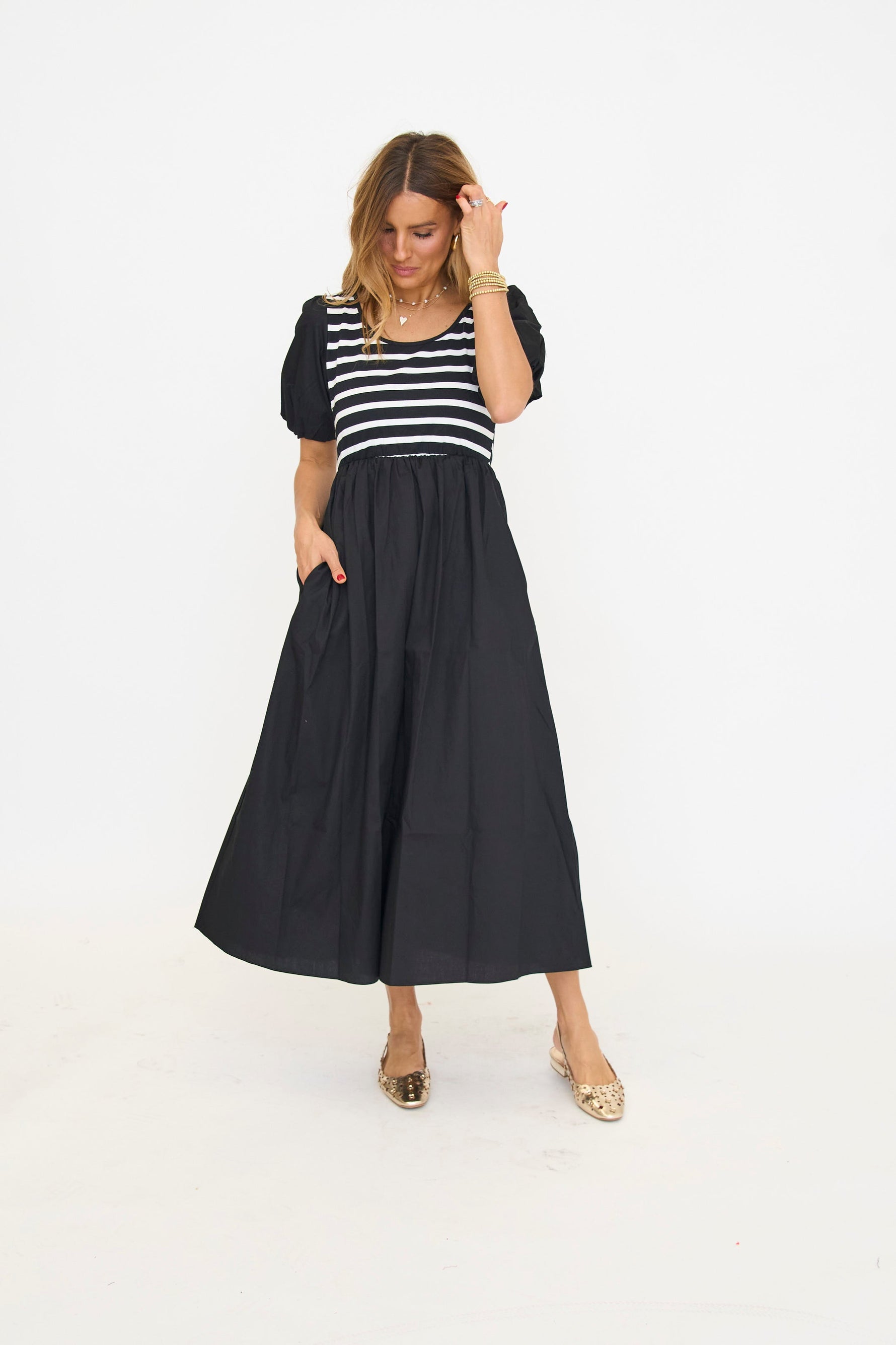 Balloon Sleeve Mixed Media Dress - By Baano