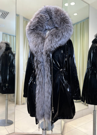 Genuine Silver Fox Fully Lined Hood Rabbit Insulated Parka - By Baano