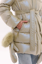 Genuine Fox Fur Down Coat with Fur Trim Mittens