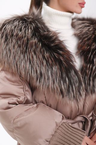 Rei Silver Fox Fully Lined Hood Down Coat in Blush - By Baano