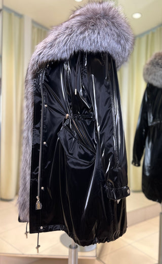 Genuine Silver Fox Fully Lined Hood Rabbit Insulated Parka - By Baano