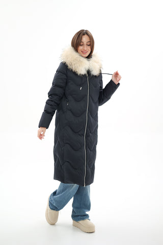 Genuine Fur Trim Down Fill Coat - By Baano
