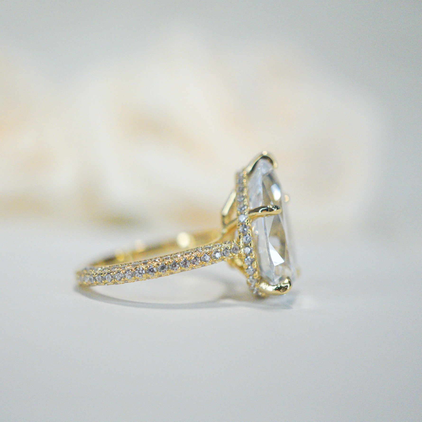 5.0ct Pear Cut Moissanite Three Row Pavè Lab Diamond Engagement Ring Ring Deluxe Fine Jewelry