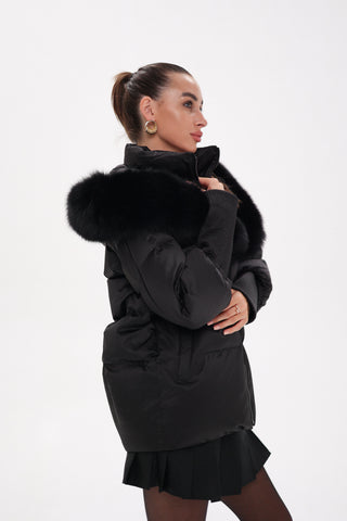 Pre-Order. Re-Stock Ships October 20. Amanda Genuine Fur Trim Down Fill Coat - By Baano