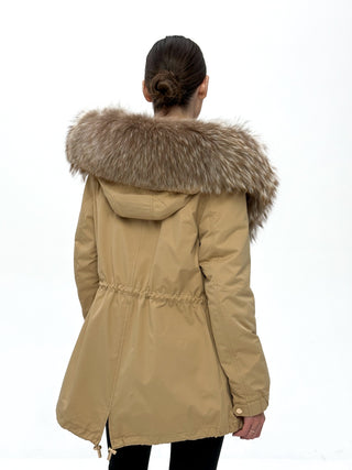Genuine Silver Fur Trim Parka with Rabbit Fur Insulation - By Baano