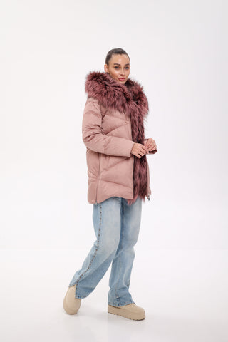 Genuine Silver Fox Fur Trim Down Insulated Parka - By Baano