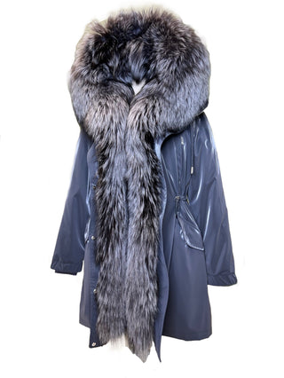 Genuine Silver Fox Fully Lined Hood Rabbit Insulated Parka - By Baano