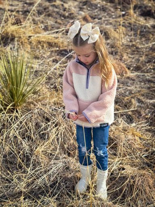 Blush Pink Sherpa Pullover - Fuzzy Warm Comfort Sweatshirt - By Baano