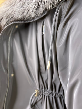 Genuine Silver Fox Fully Lined Hood Rabbit Insulated Parka - By Baano