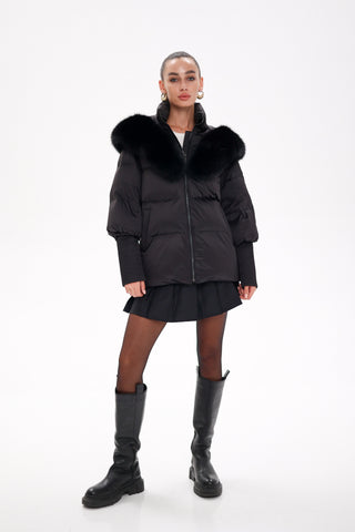 Pre-Order. Re-Stock Ships October 20. Amanda Genuine Fur Trim Down Fill Coat - By Baano