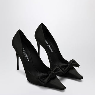 Black Satin Pumps With Bow - By Baano