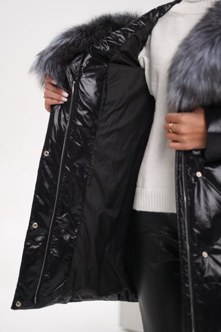 Genuine Silver Fox Fur Down Fill Coat - By Baano