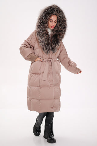 Rei Silver Fox Fully Lined Hood Down Coat in Blush - By Baano