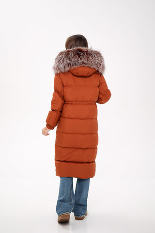 Genuine Silver Fox Fully Lined Hood Down Filled Coat - By Baano