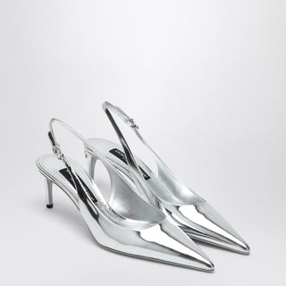 Metallic silver leather slingback with décolleté - By Baano