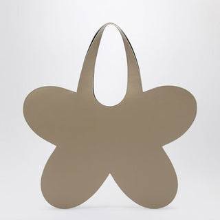 Flower Beige Leather Tote Bag - By Baano