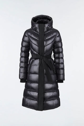 Mackage Coralia Black Down Coat with Hood and Sash Belt