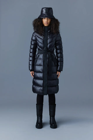 Mackage Coralia Black Down Coat with Hood and Sash Belt