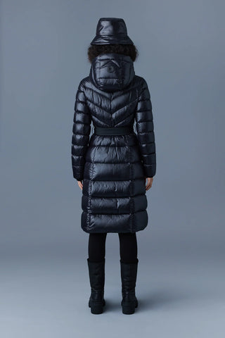 Mackage Coralia Black Down Coat with Hood and Sash Belt