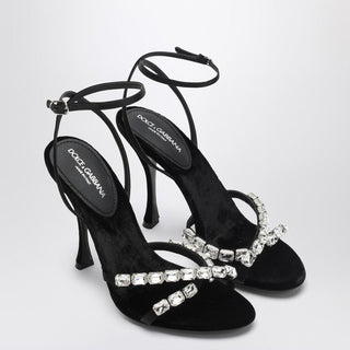Black Satin Sandal With Stones