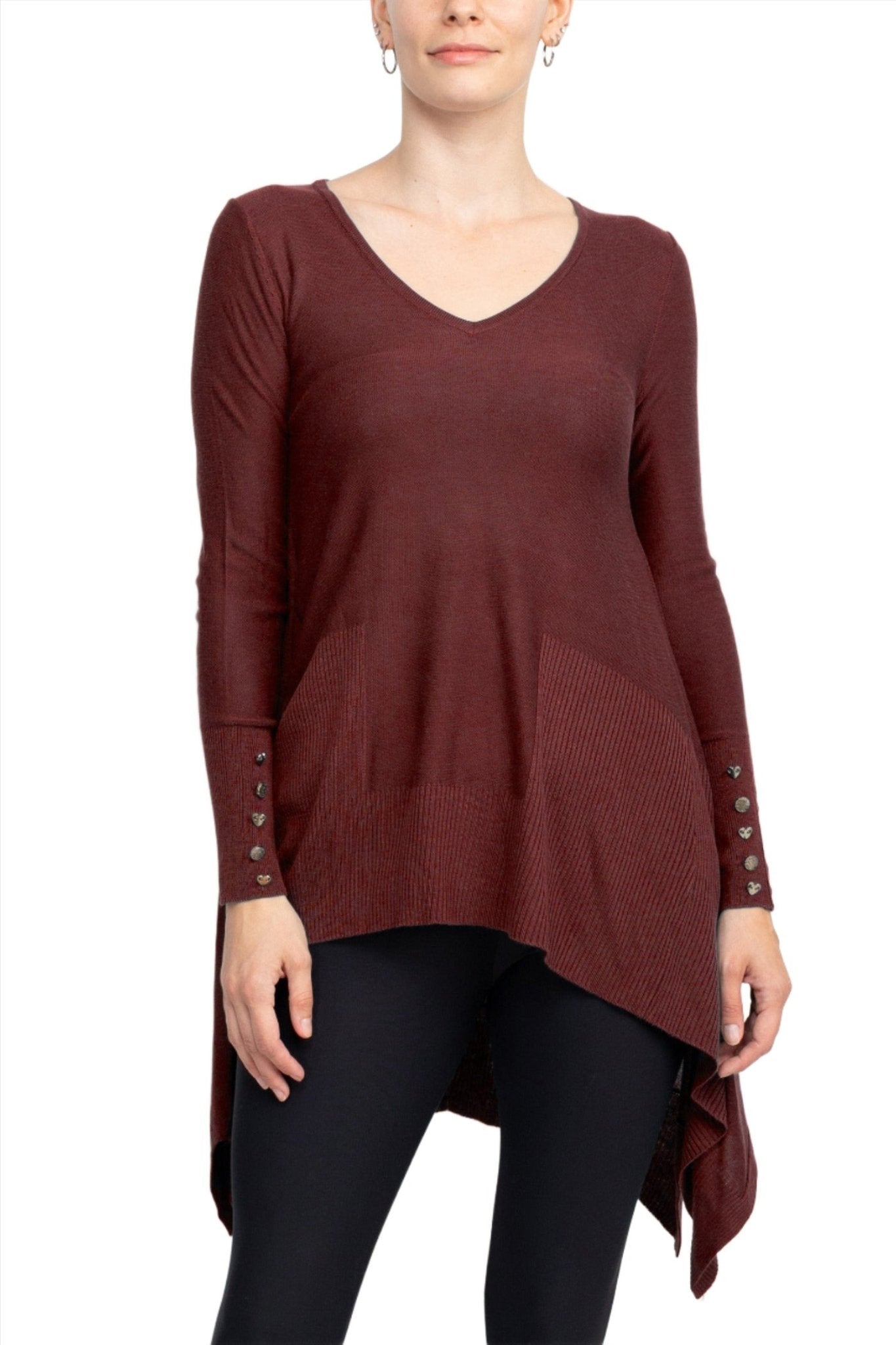Cupio V - Neck Long Sleeve High Low Hem Top - Glamourous Grace