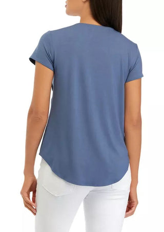 Cupio Crew Neck Cap Sleeve Chest Pocket Stretch Crepe Top - By Baano