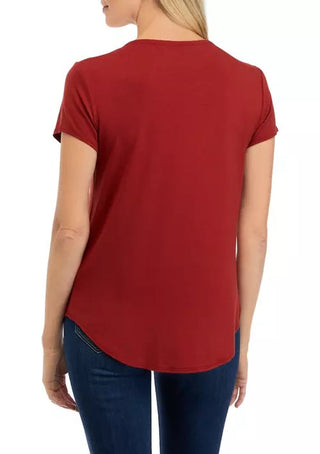 Cupio Crew Neck Cap Sleeve Chest Pocket Stretch Crepe Top - By Baano