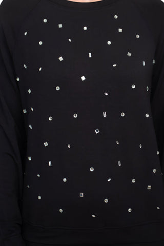 Carmen Marc Valvo Crew Neck long Sleeve Elastic Cuff’s Embellished Knit Top - By Baano