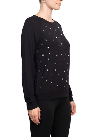 Carmen Marc Valvo Crew Neck long Sleeve Elastic Cuff’s Embellished Knit Top - By Baano