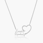 Couples Script Name Necklace w/ Iced Heart