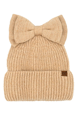 C.C Messy Bun Bow Beanie with Sequins Winter Hat