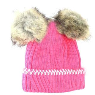 BABY Solid Knit Double Fur Pom C.C Beanie