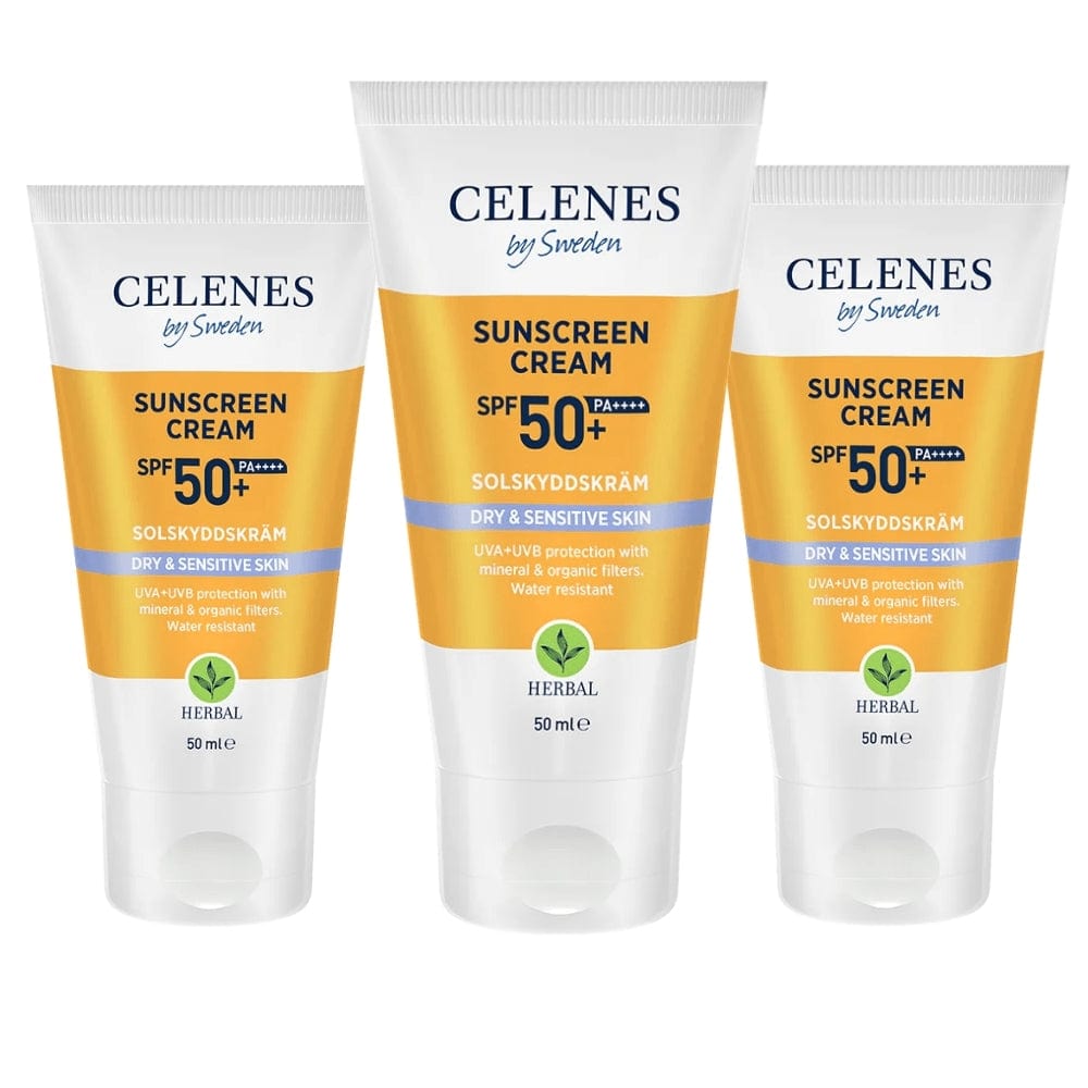 Celenes by Sweden Herbal Sunscreen Face Cream Spf 50 Dry / Sensitive 50 ml / 1.7 fl oz -3 Pack - By Baano
